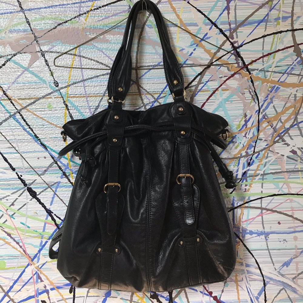 Sabina Black leather large soft 2 top handle tote